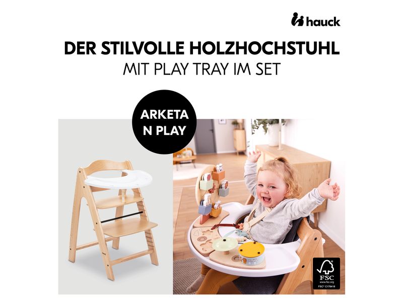 Hauck Hochstuhl Arketa N Play Beech Stilvolle Holzhochstuhl mit Play Tray im Set