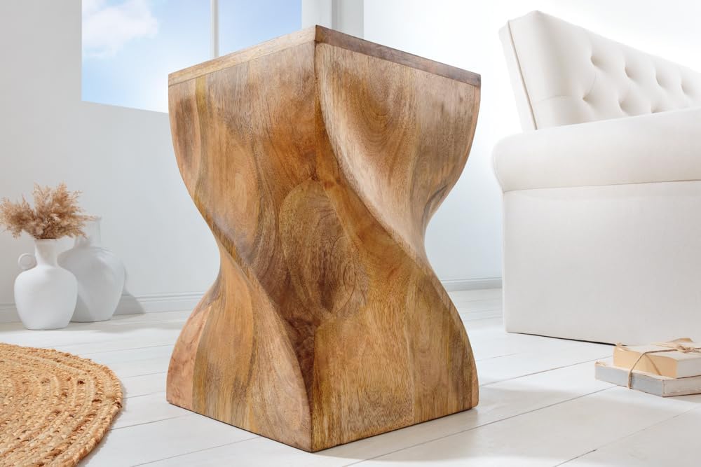 Riess Ambiente Massiver Hocker Twist - 45cm - Natur Mangoholz - Handmade Beistelltisch