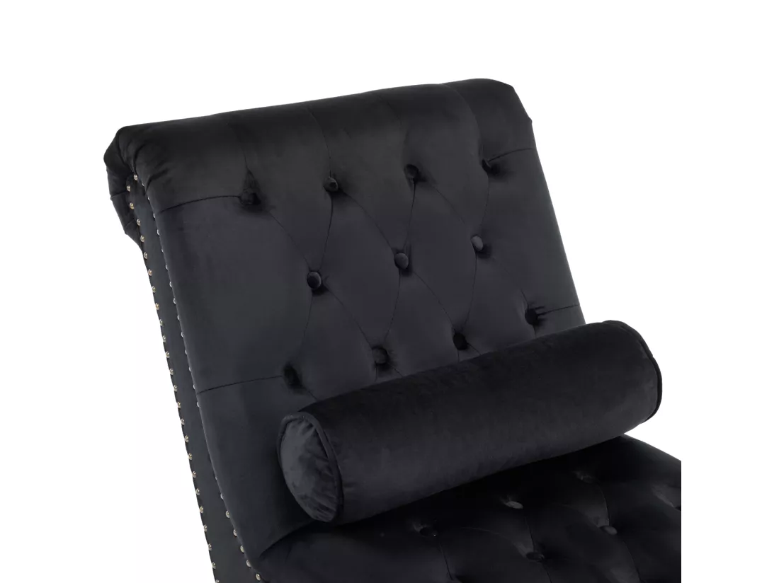 Fauteuil inclinable, surface avec points de traction et côtés avec clous en cuivre. Avec coussin lombaire - 140x87x63,5cm - Noir
