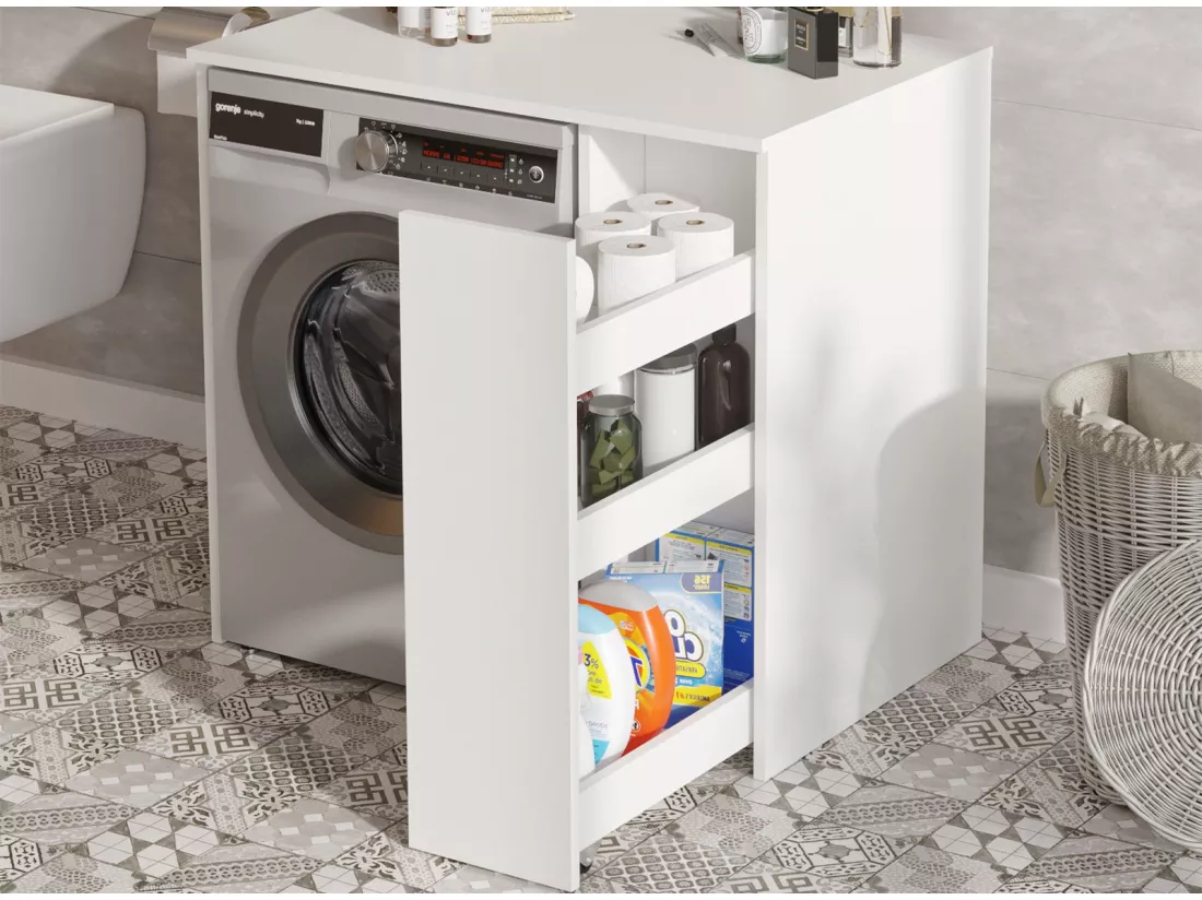 Armoire de Rangement pour Machine à Laver en Bois Blanc