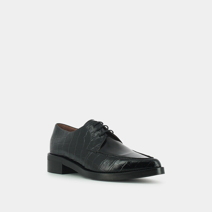 Derbies à lacets  en croco noir