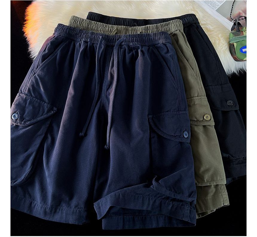 Loraca - Effen cargoshorts met trekkoordtaille