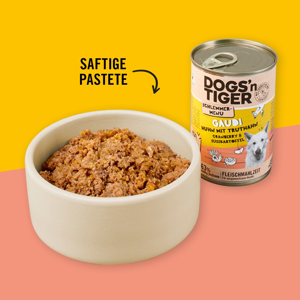 Dogs’n Tiger Adult Hundefutter, Gaudi, Nassfutter, Getreidefrei, Huhn, Truthahn & Cranberry