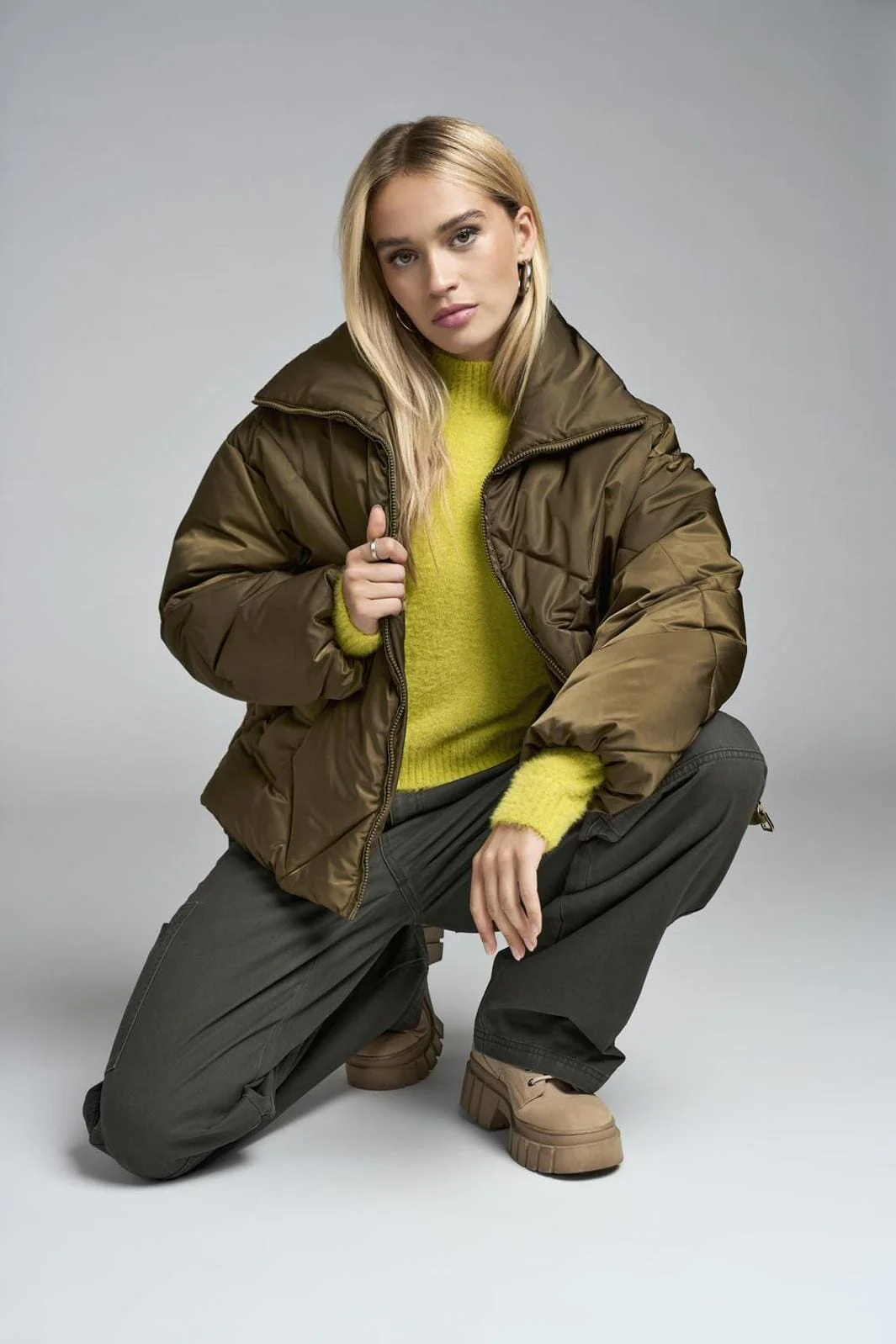 Only Onlpippi Sateen Puffer Jkt Life Cc 4577762 weathered teak dull gold trim