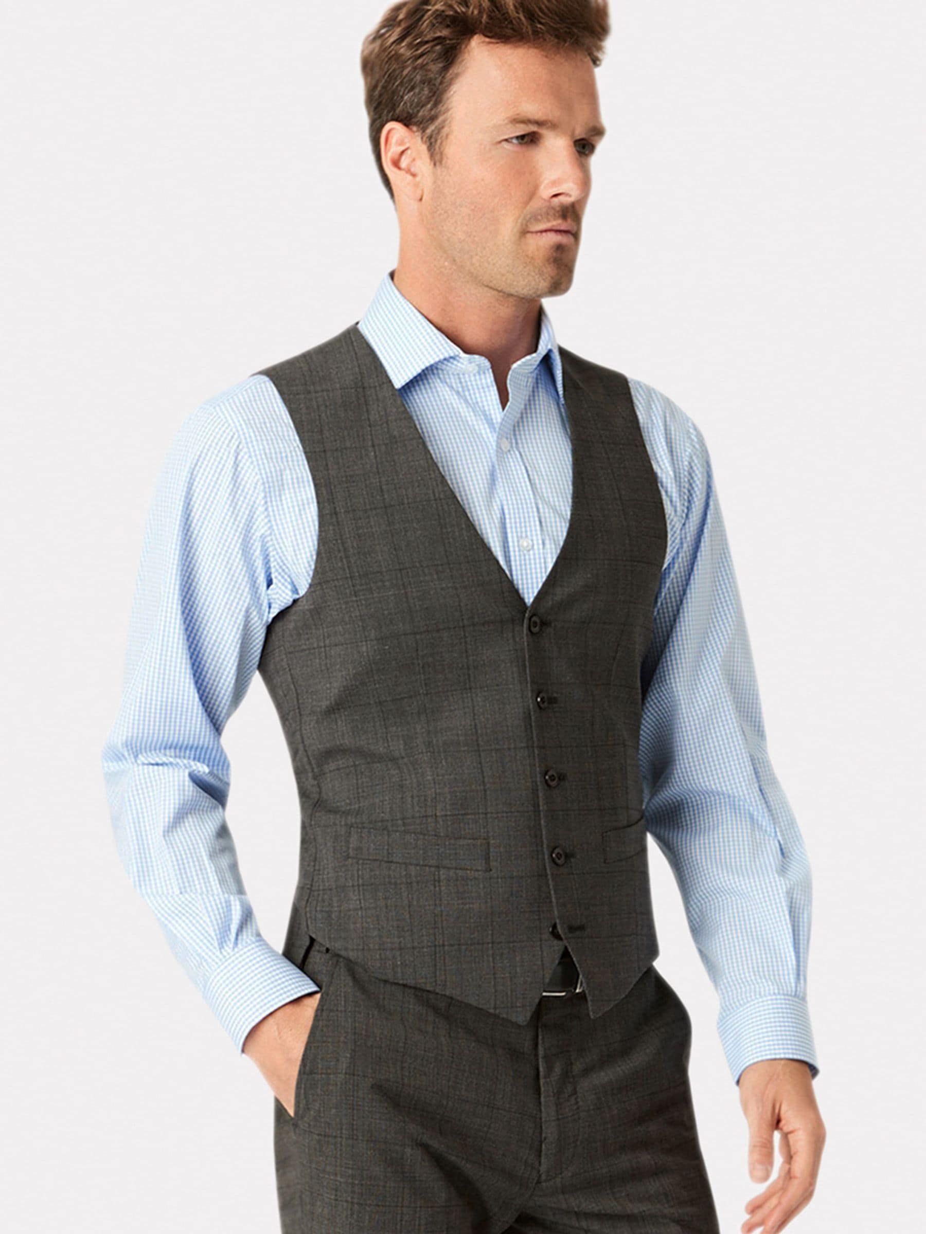 Grijs - Brook Taverner Check Washable Waistcoat