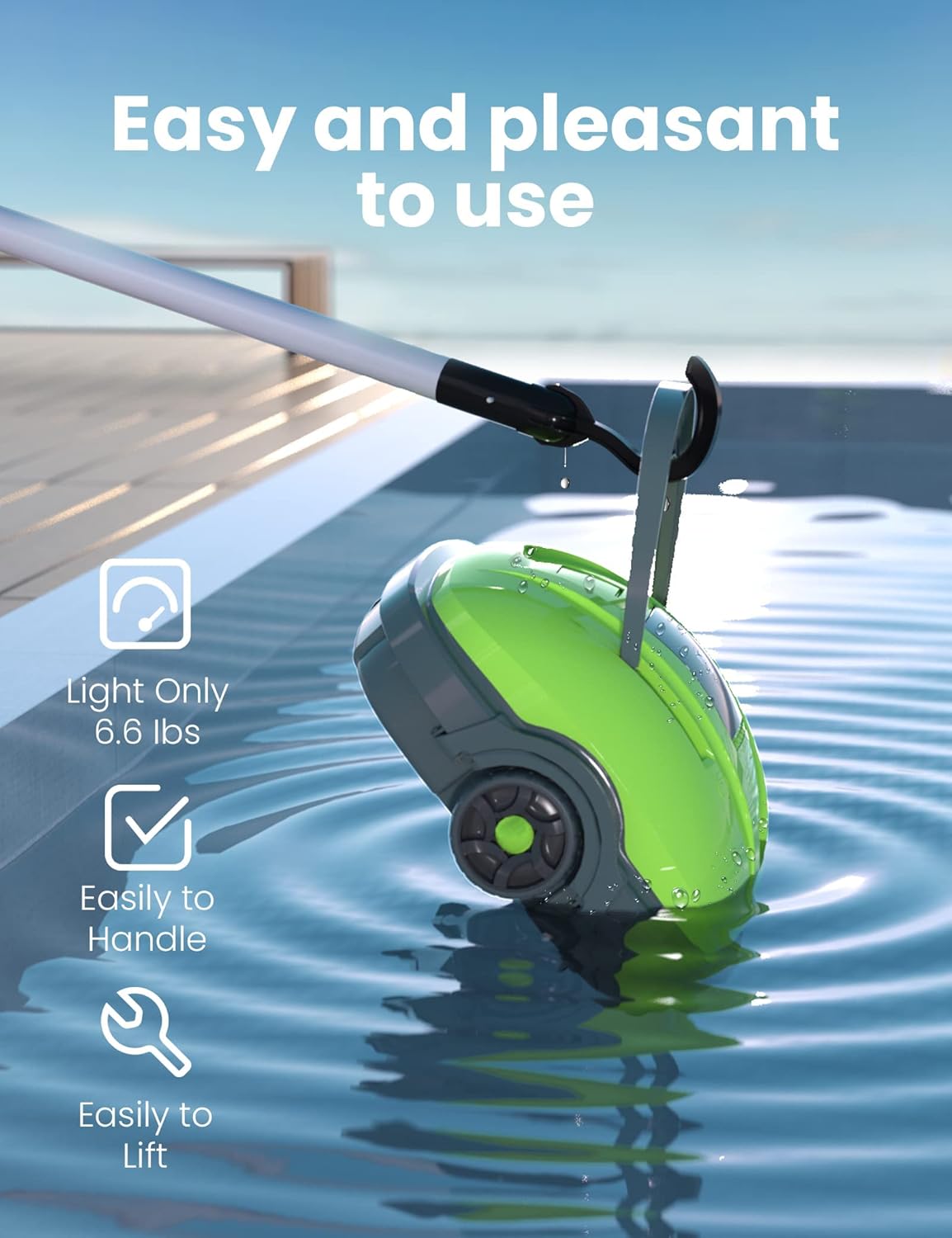 WYBOT Poolroboter, Poolsauger Akku mit Dual-Motor, Selbstparken, Starke Saugkraft, Automatische Poolreiniger für Aufstell-/Einbauschwimmbecken bis 50m² Grün