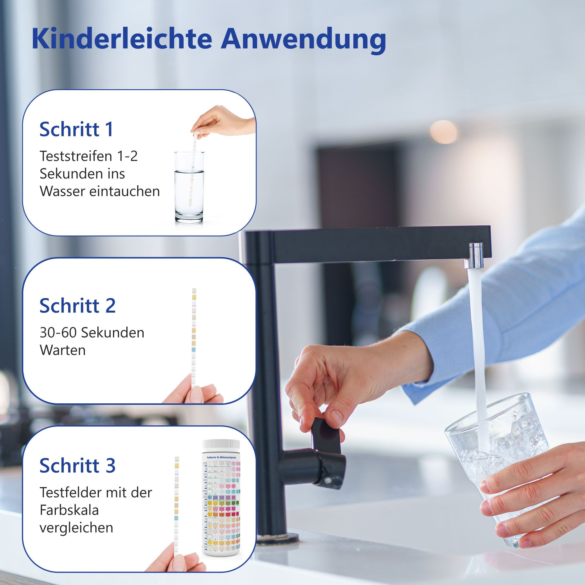 100x Wassertester Trinkwasser 16-in-1 - Trinkwasser Teststreifen zur Prüfung der Wasserqualität