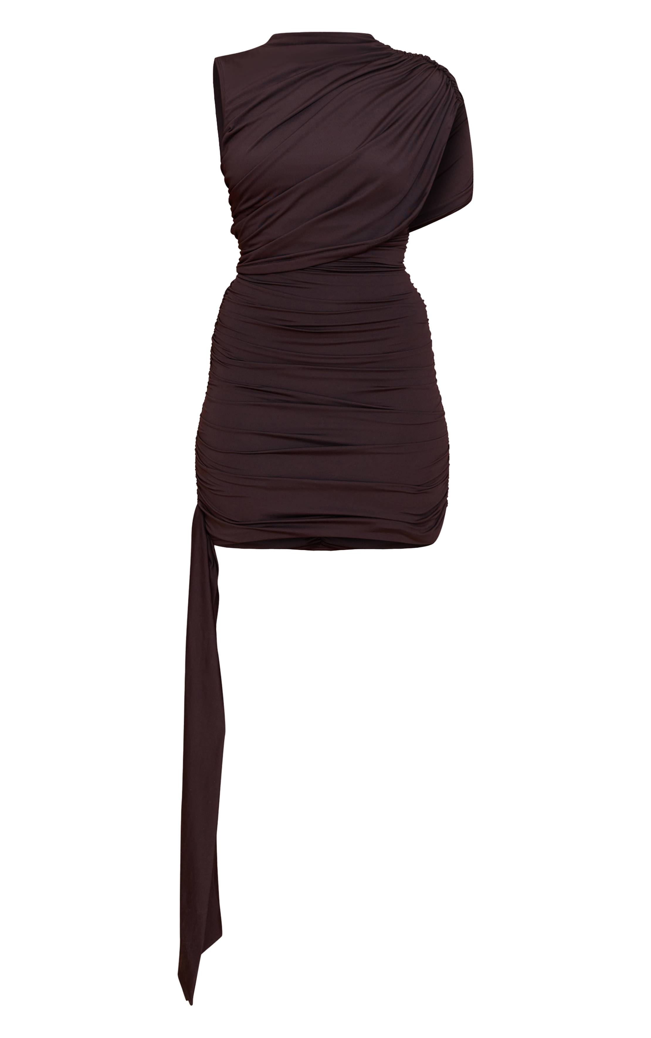Noir Robe Moulante Froncée À Détail Drapé En Tissu Soyeux