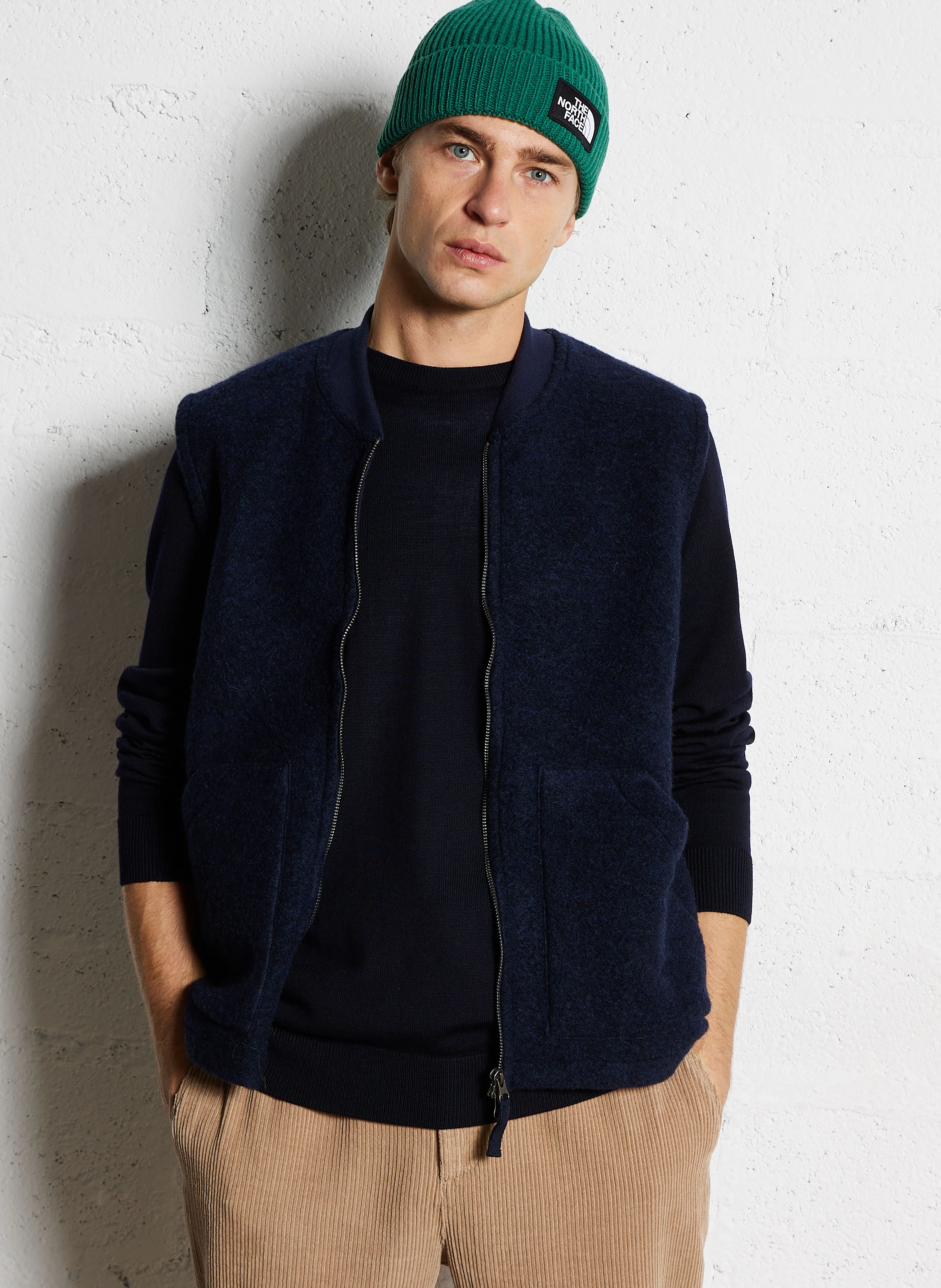 Veste col teddy en laine mélangée | Bleu