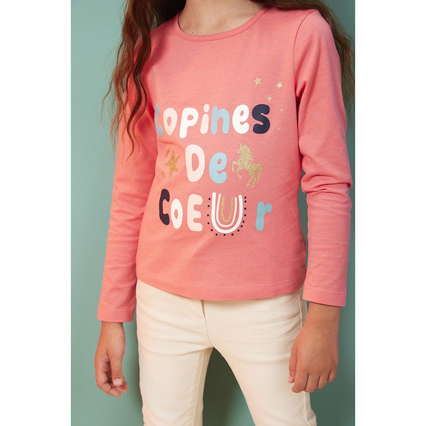 T-shirt manches longues print fantaisie et glitter pour fille - Multicolore