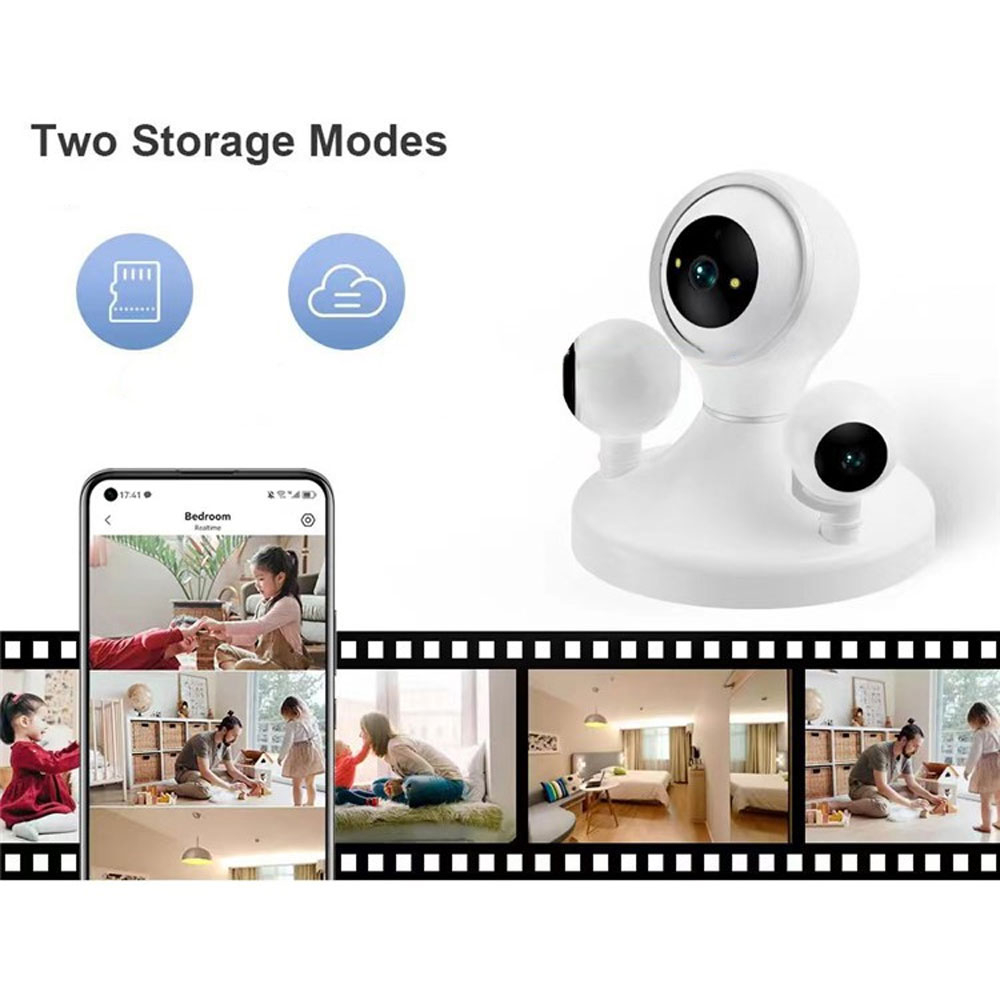 355° Indoor WiFi Internet IP Kamera mit Triple-Linse FullHD 1080p Nachtsichtfunktion / Zwei-Wege-Audio / Micro SD Slot / Bewegungs Tracking - Weiss