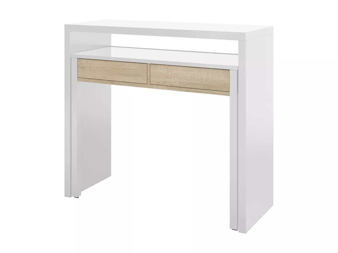 Console extensible coloris blanc et chêne - Dim : 88 x 99 x 36 cm