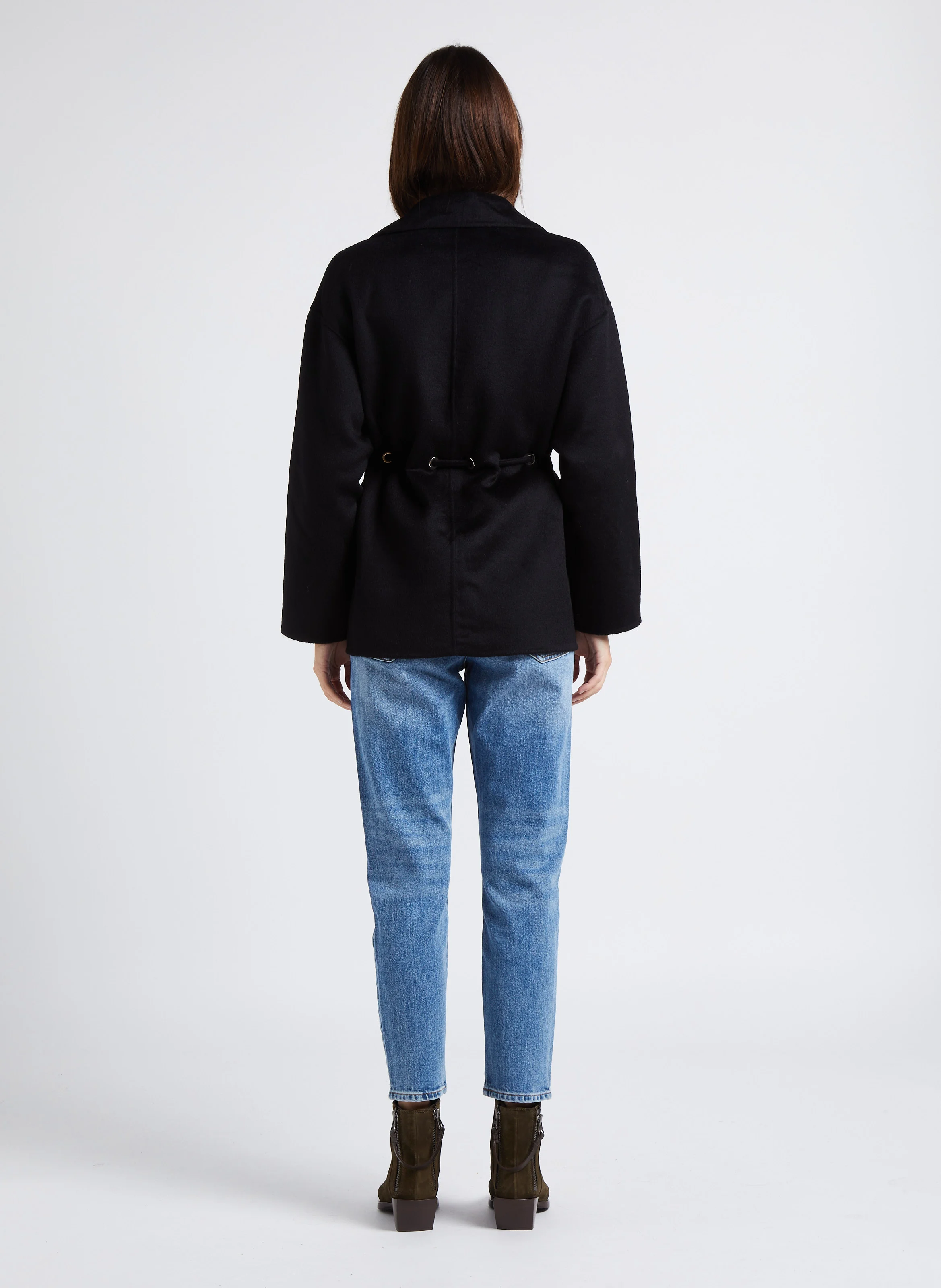 KAM - Manteau ample col classique en laine mélangée | Noir
