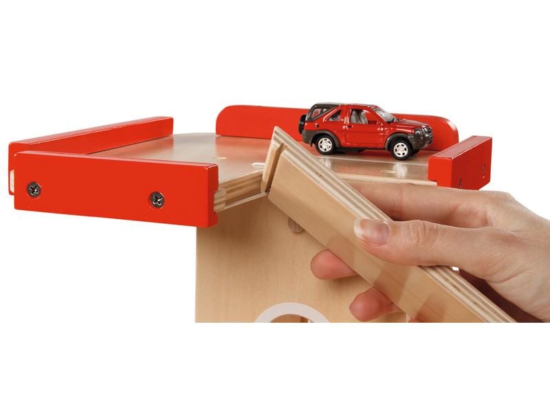 Goki Spielzeuggarage Parkhaus aus Holz 3 Stöckiges Parking für Spielzeugfahrzeuge