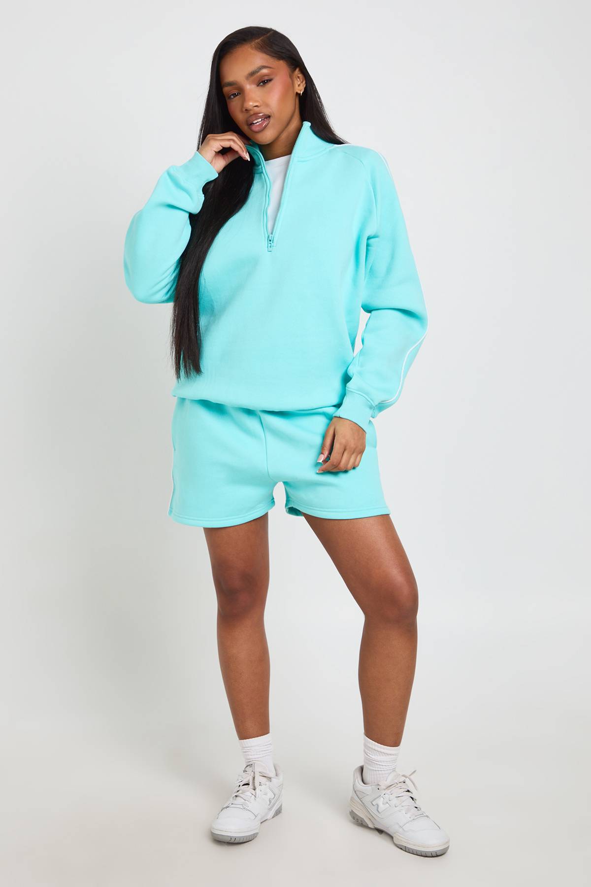 boohoo Ensemble Survêtement Court Sweat-shirt Demi-zip Détail Passepoil