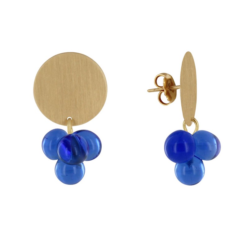 Boucles d'Oreilles Pastille en Laiton et Bouquet de Perles de Verre