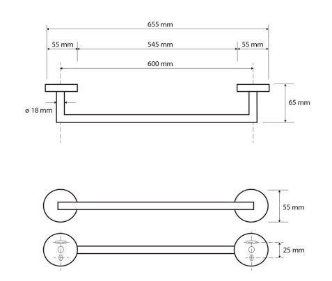 Sapho X-Round handdoekhouder type 1 65cm zwart