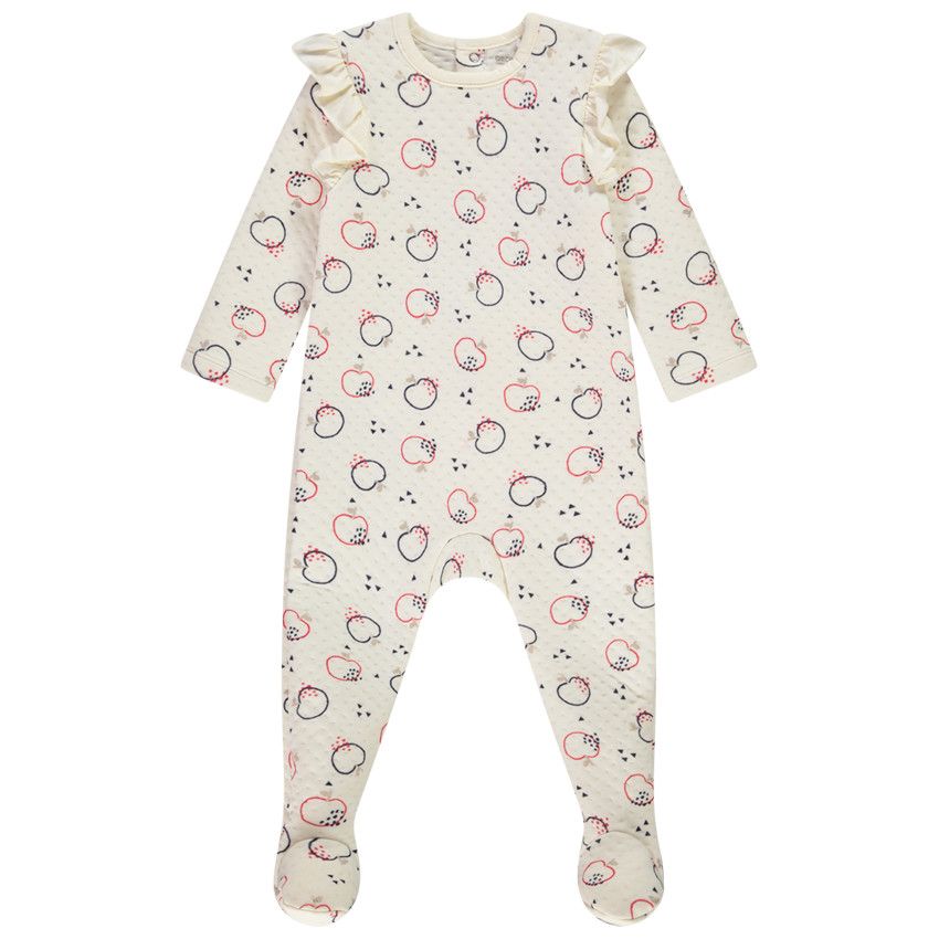 Dors-bien en jersey matelassé imprimé pomme pour bébé fille - Ecru