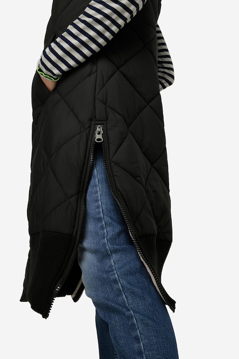 Steppweste, lange Form, Kapuze, 2-Wege-Zipper, Rippsaum
