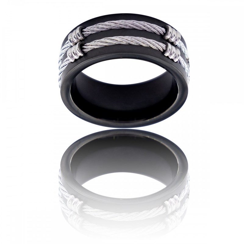 Très Belle Bague Anneau Homme Acier Noir