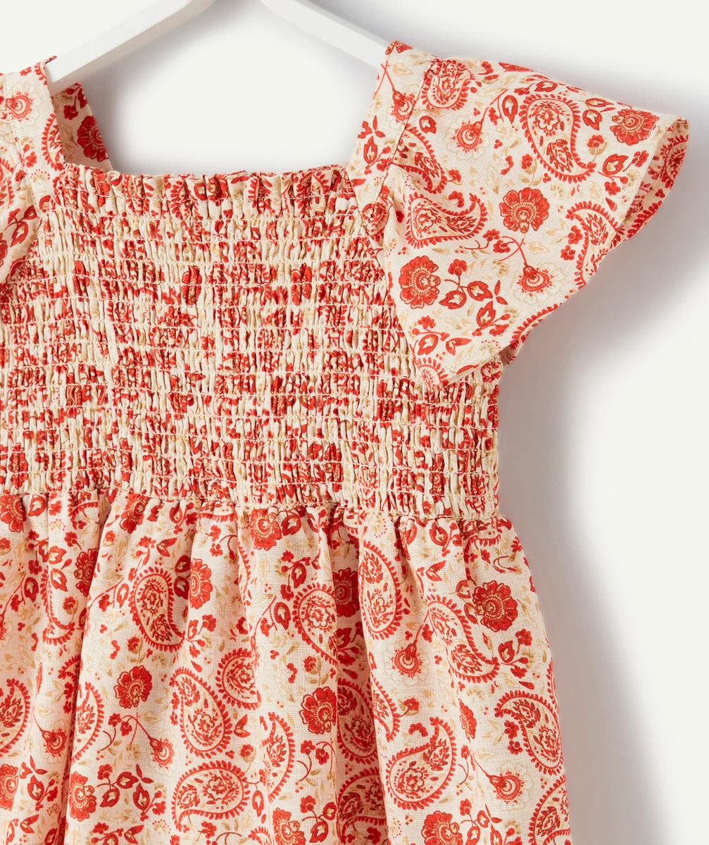 ROBE BÉBÉ FILLE EN COTON AVEC IMPRIMÉ CACHEMIRE ROUGE