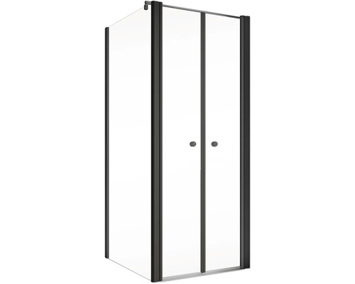 Douchedeur met zijpaneel en draaideur SCHULTE Garant 2.0 ExpressPlus 80 x 80 cm, zwart profiel, helder glas met vuilafstotende coating, deur rechtsdraaiend, zijpaneel linksdraaiend