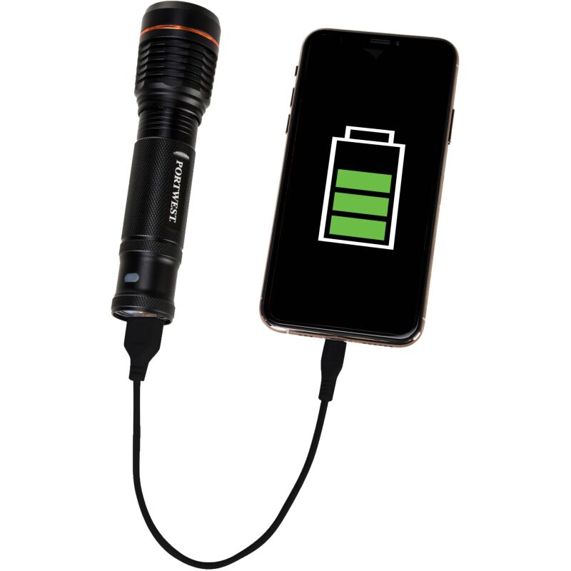 Portwest PA75 Torche rechargeable USB Noir