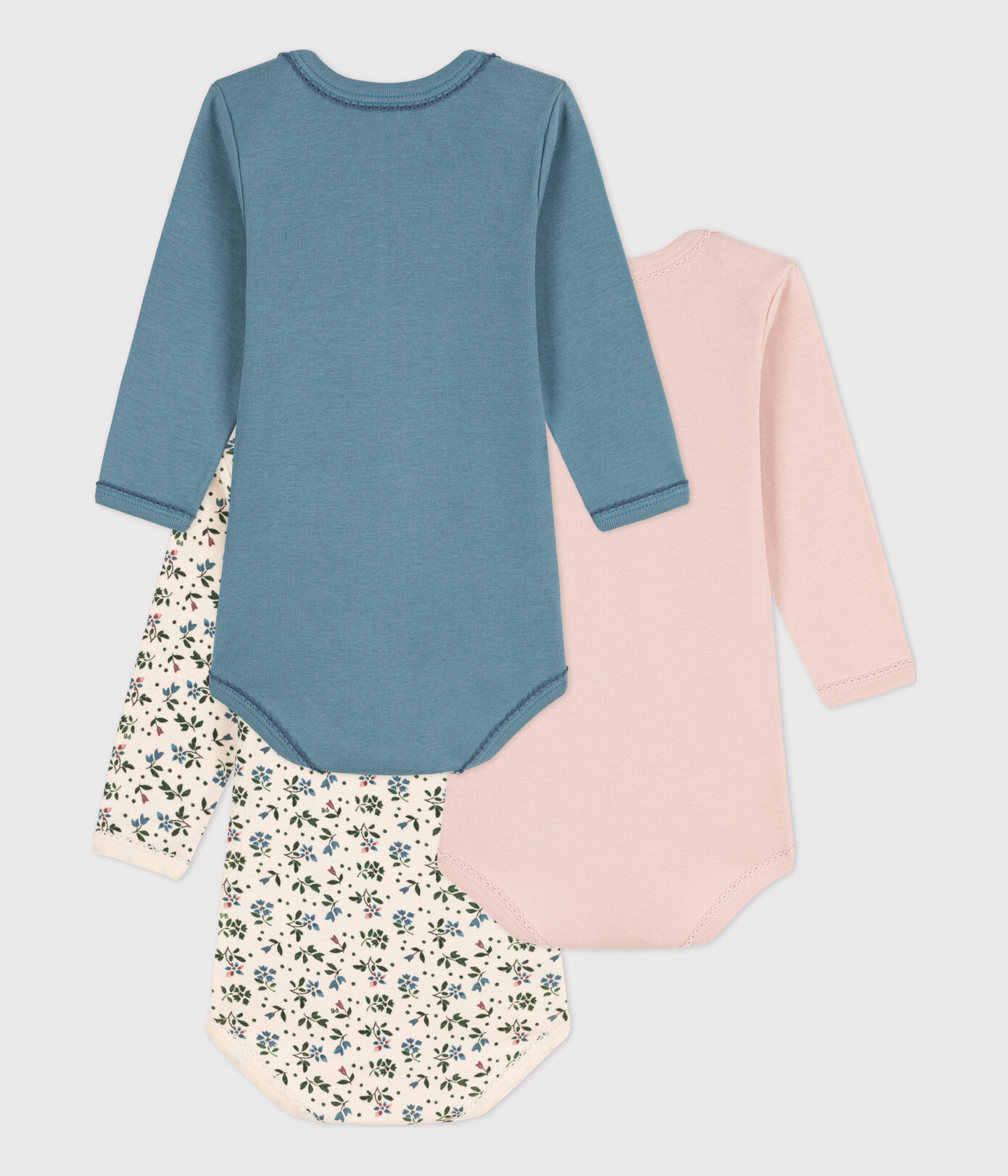 Lot de 3 bodies manches longues fleur bébé en coton