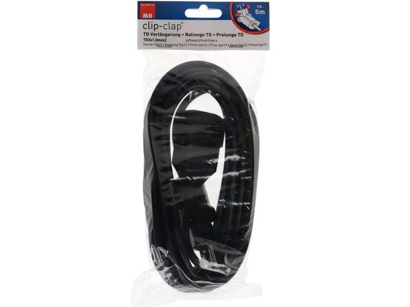 Max Hauri Verlängerungskabel 1 m T13 - T12 Clip-Clap, Schwa TD-Verlängerung 1 m mit Clip-Clap-Stecker