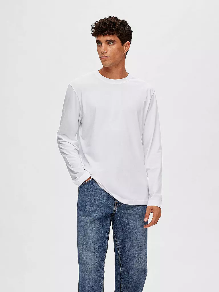 SELECTED Langarmshirt SLHASPEN weiss