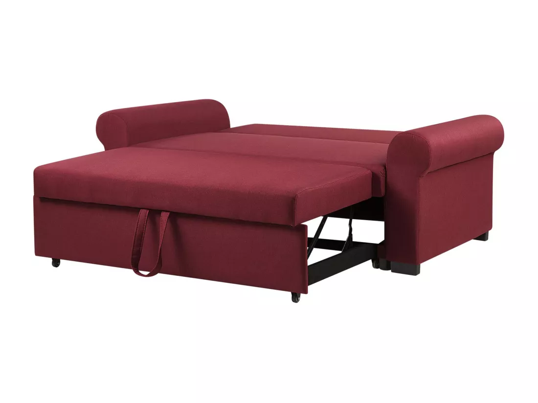 Canapé 2 places convertible en tissu rouge bordeaux SILDA