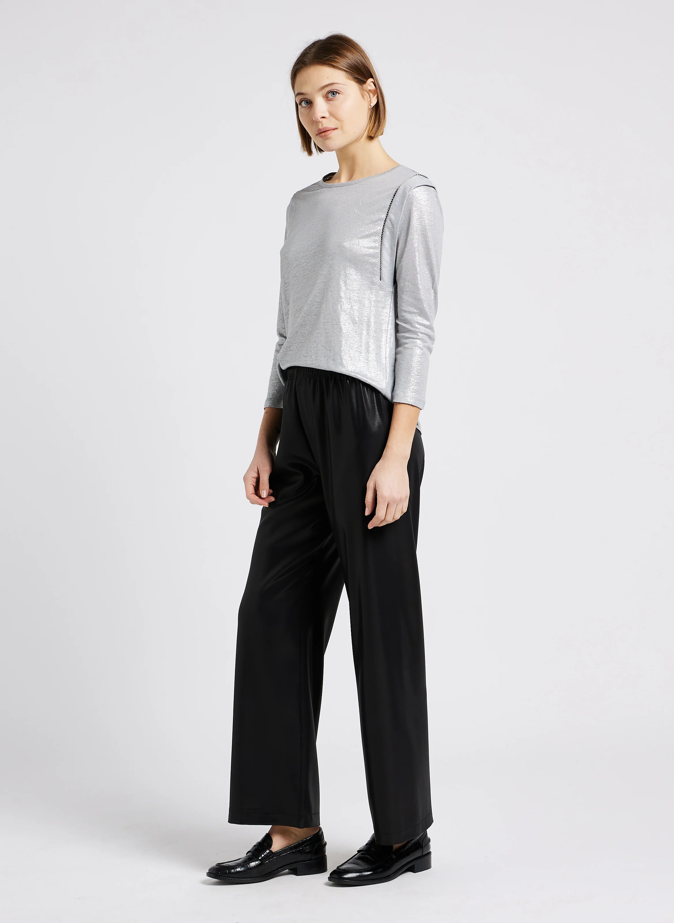 Pantalon large effet métallisé | Noir