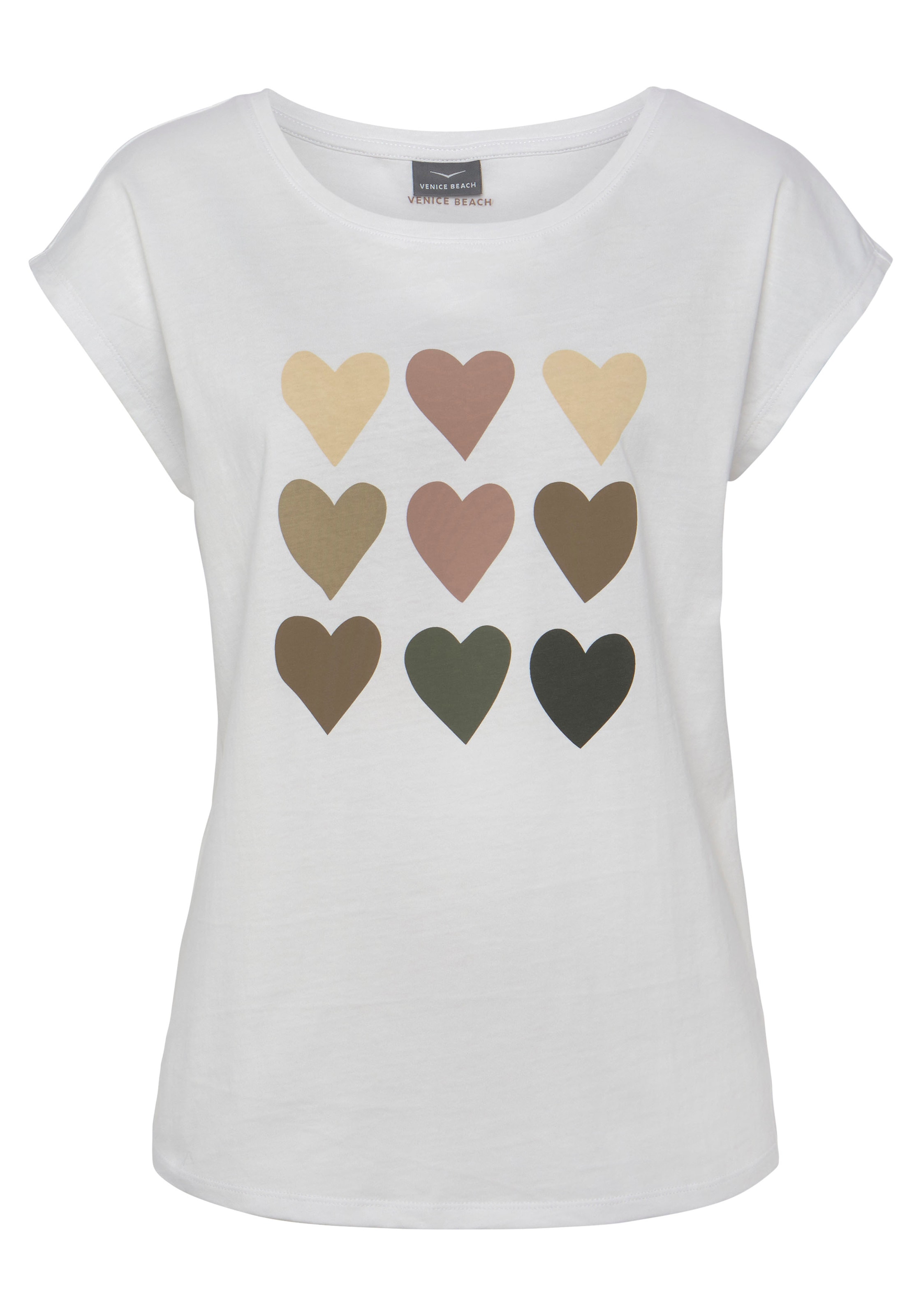 Venice Beach T-Shirt mit Herzchen-Druck, Kurzarmshirt aus Baumwolle, Basic