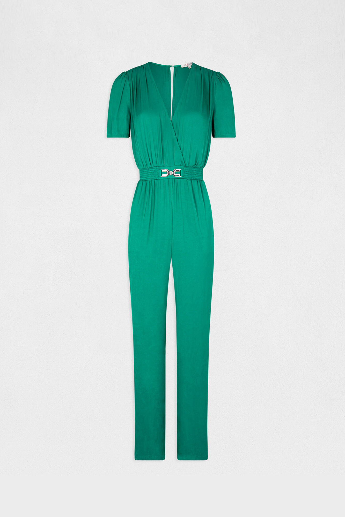 Vestido longo, liso e solto de cetim monocromia - Verde