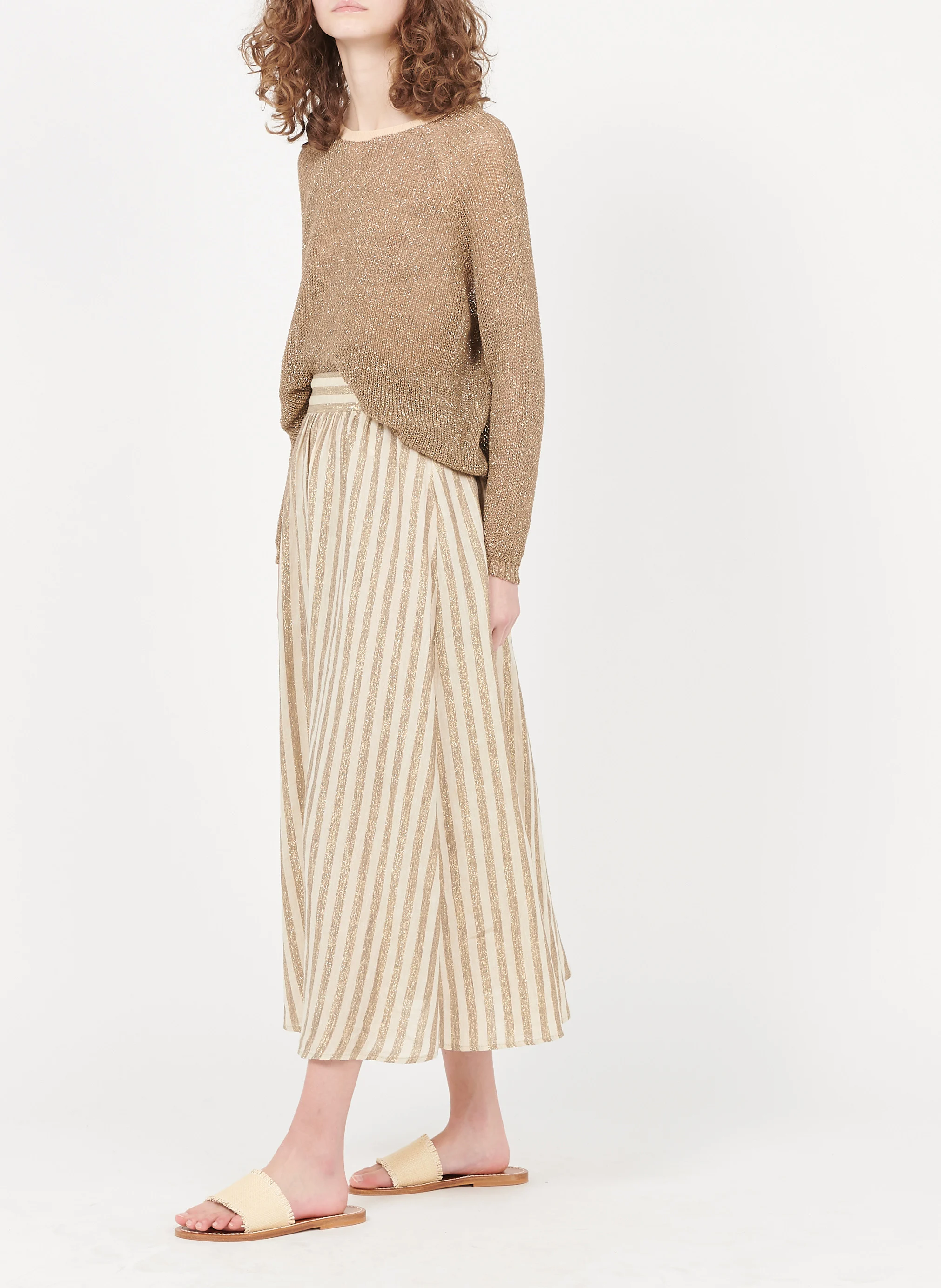 RIO - Pull col rond ample en maille métallisée | Beige