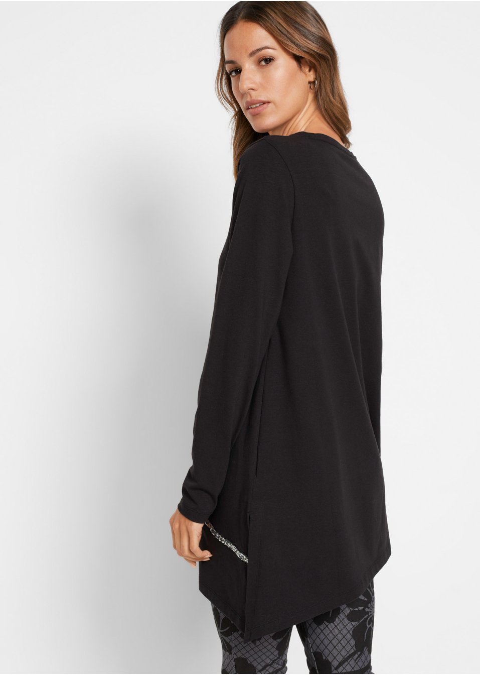 T-shirt long de coupe asymétrique avec effet brillant