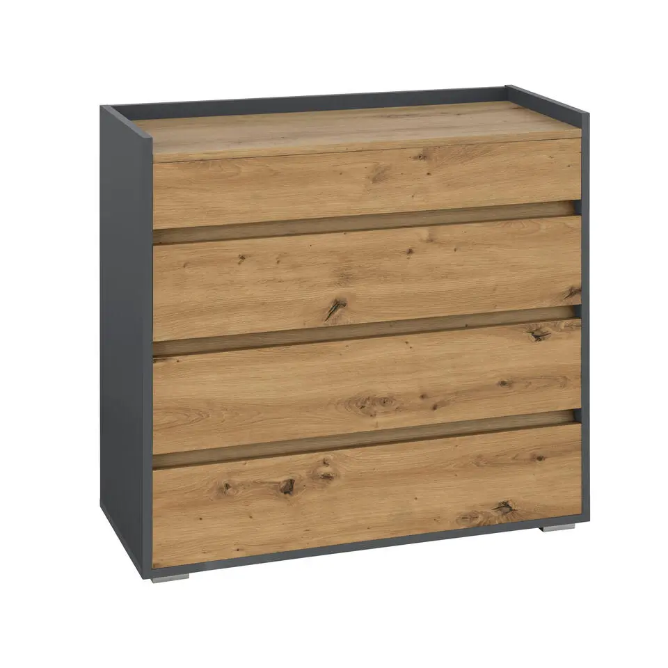 Kosmo - Commode met 4 laden in antraciet eiken spaanplaat