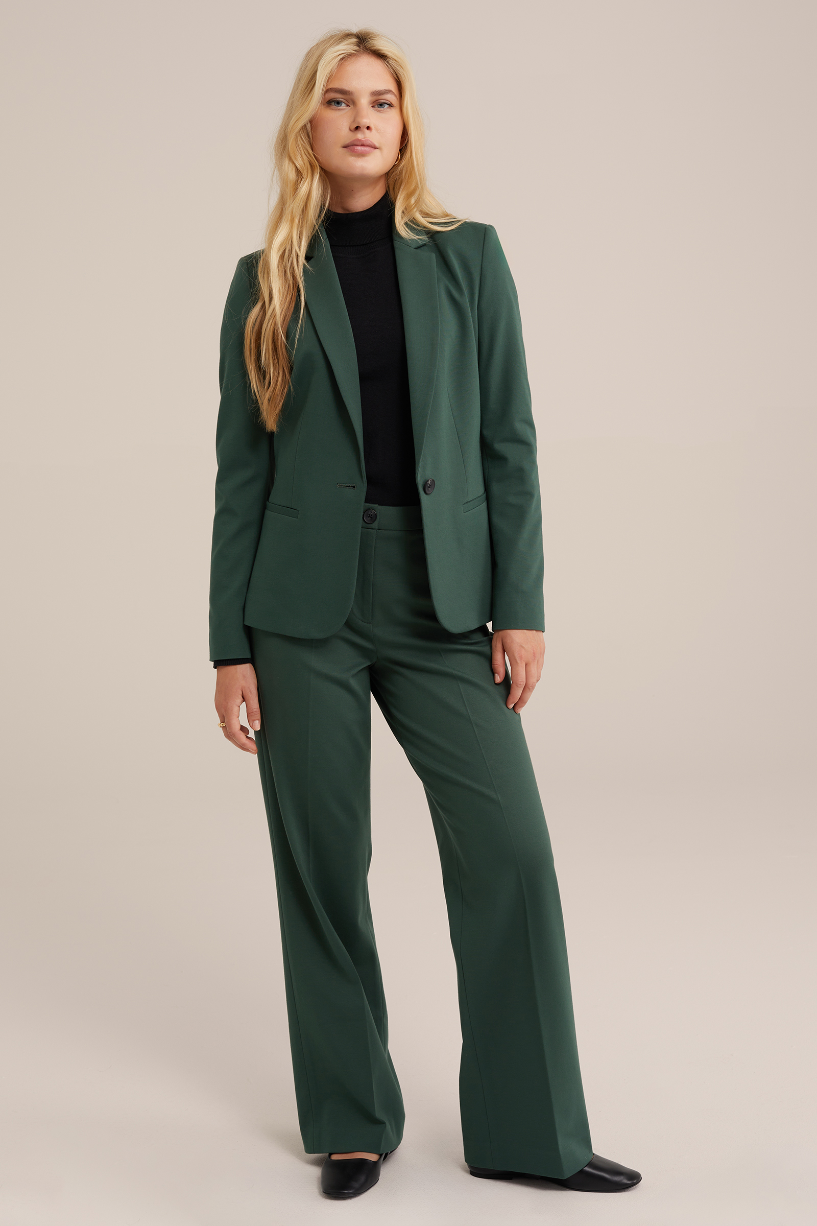 wide leg pantalon met stretch WE Fashion Donkergroen