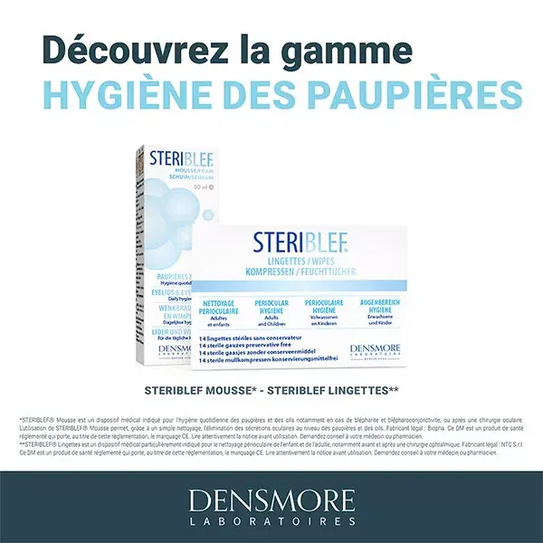 Mousse Higiênica Diária para Pálpebras e Cílios Densmore Stériblef - 50ml