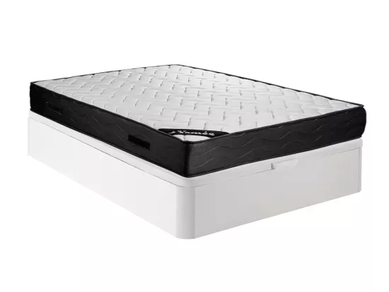 Ensemble 160 x 200 cm sommier coffre blanc + matelas ressorts ensachés 7 zones et mémoire de forme ép.24cm - MERISI de YSMÉE