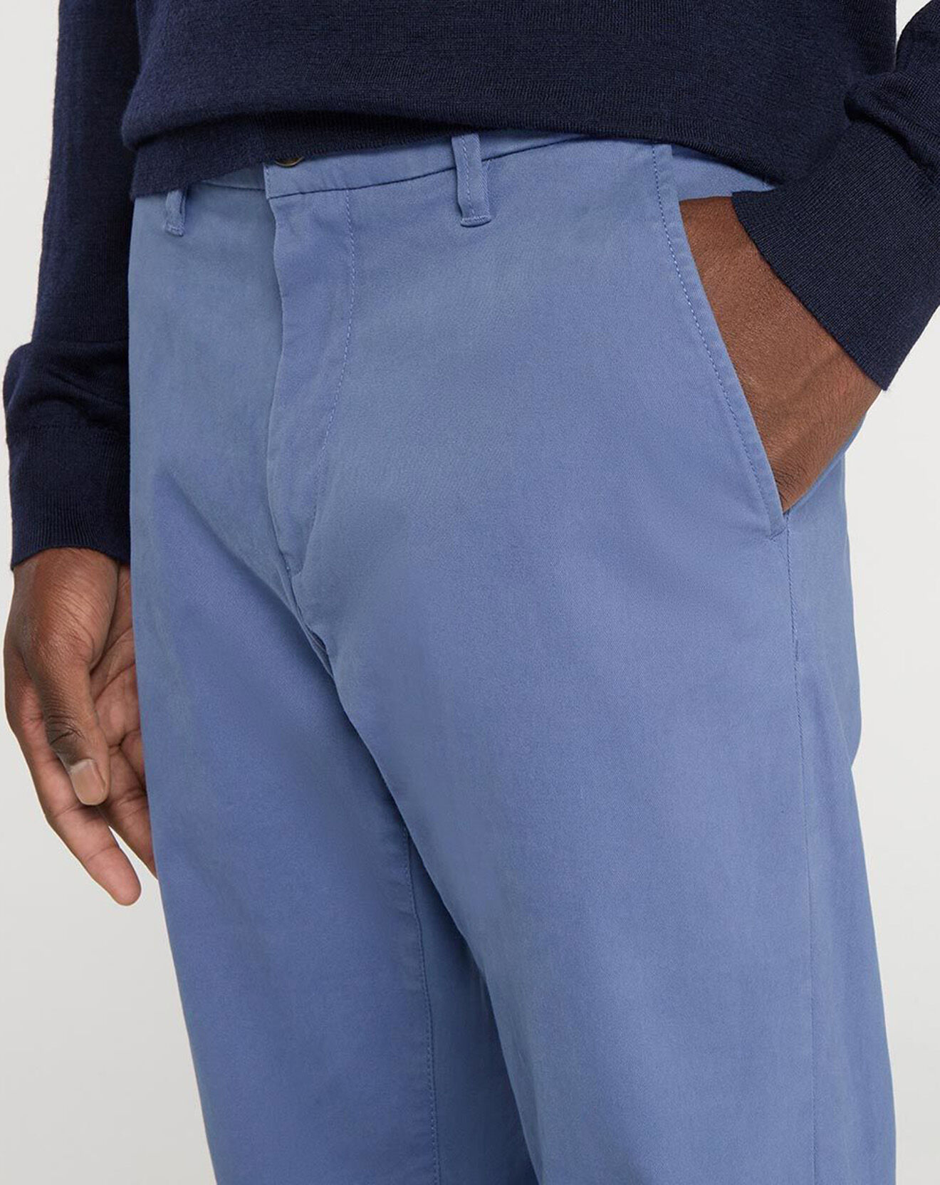 Galeries Lafayette Pantalon chino en Coton bio droit Kutdroit bleu vintage