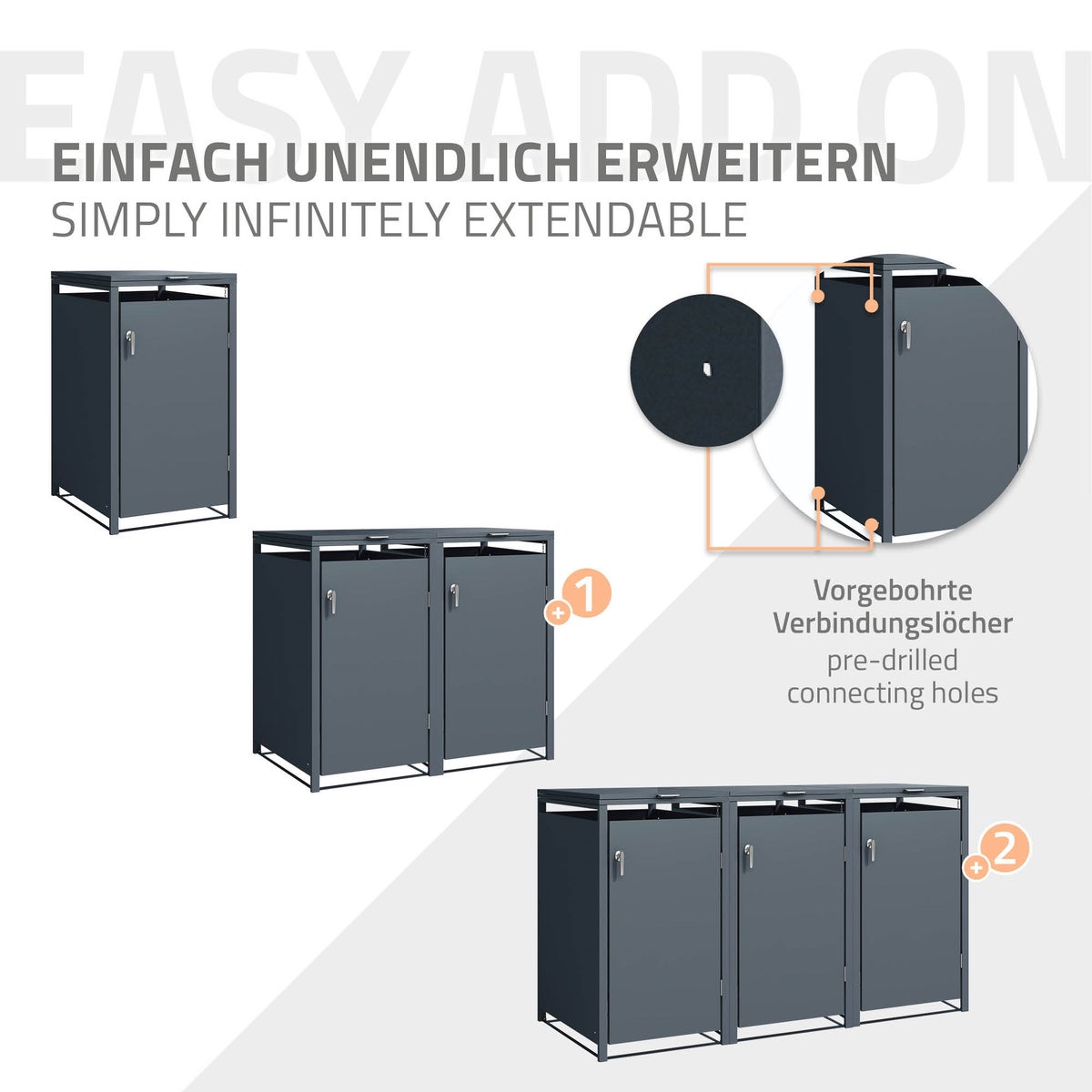 ML-Design Enkele Bak Opbergkast voor 1 Bak, 240L, 68x80x116,3 cm, Antraciet, Staal, Weerbestendig, Afsluitbare Bakbehuizing met Scharnierend Deksel en Deur, Bakbox, Bakcontainer, Bakdeksel