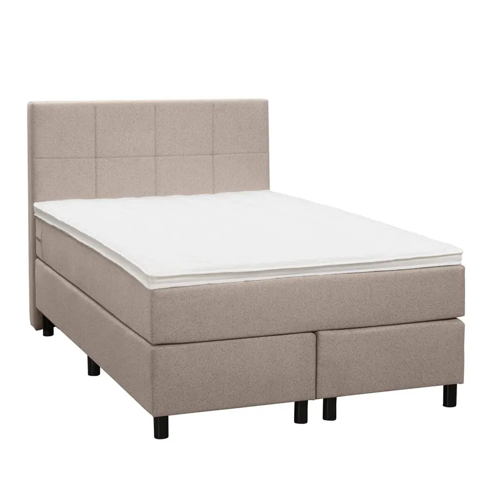 Boxspring Liv geblokt - beige - 120x200 cm - ronde poot