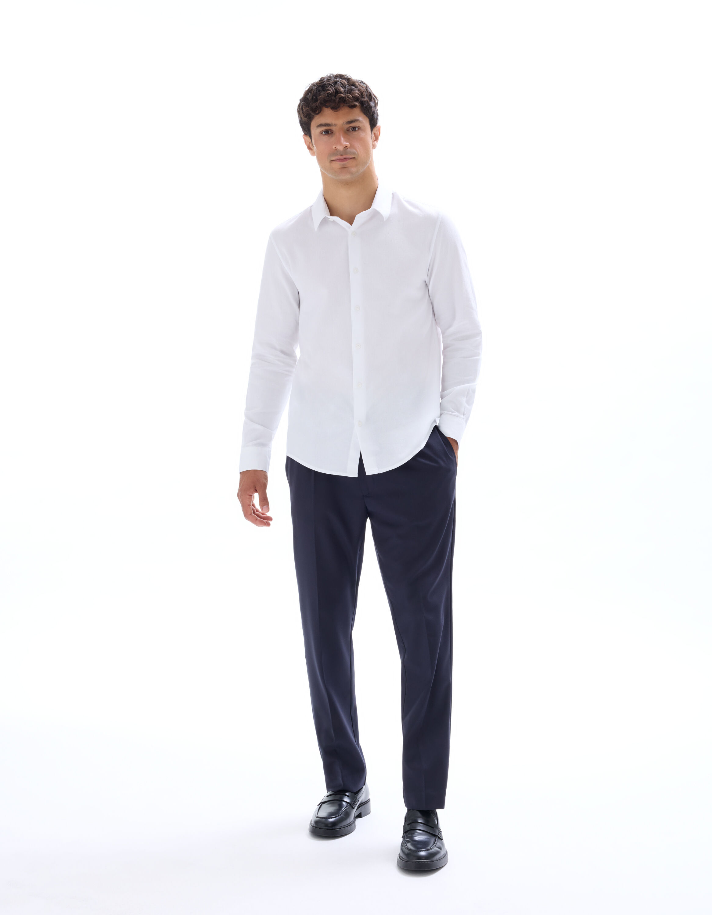 Chemise regular nid d'abeille 100% coton - blanc