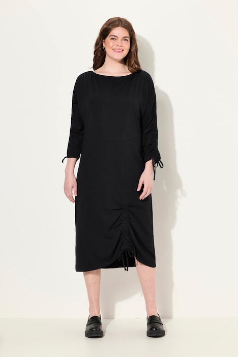 Jersey-Midikleid, U-Boot-Ausschnitt, 3/4-Arm, Biobaumwolle