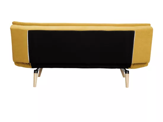 Canapé convertible 3 places en tissu effet velours jaune moutarde et bois clair SENSO