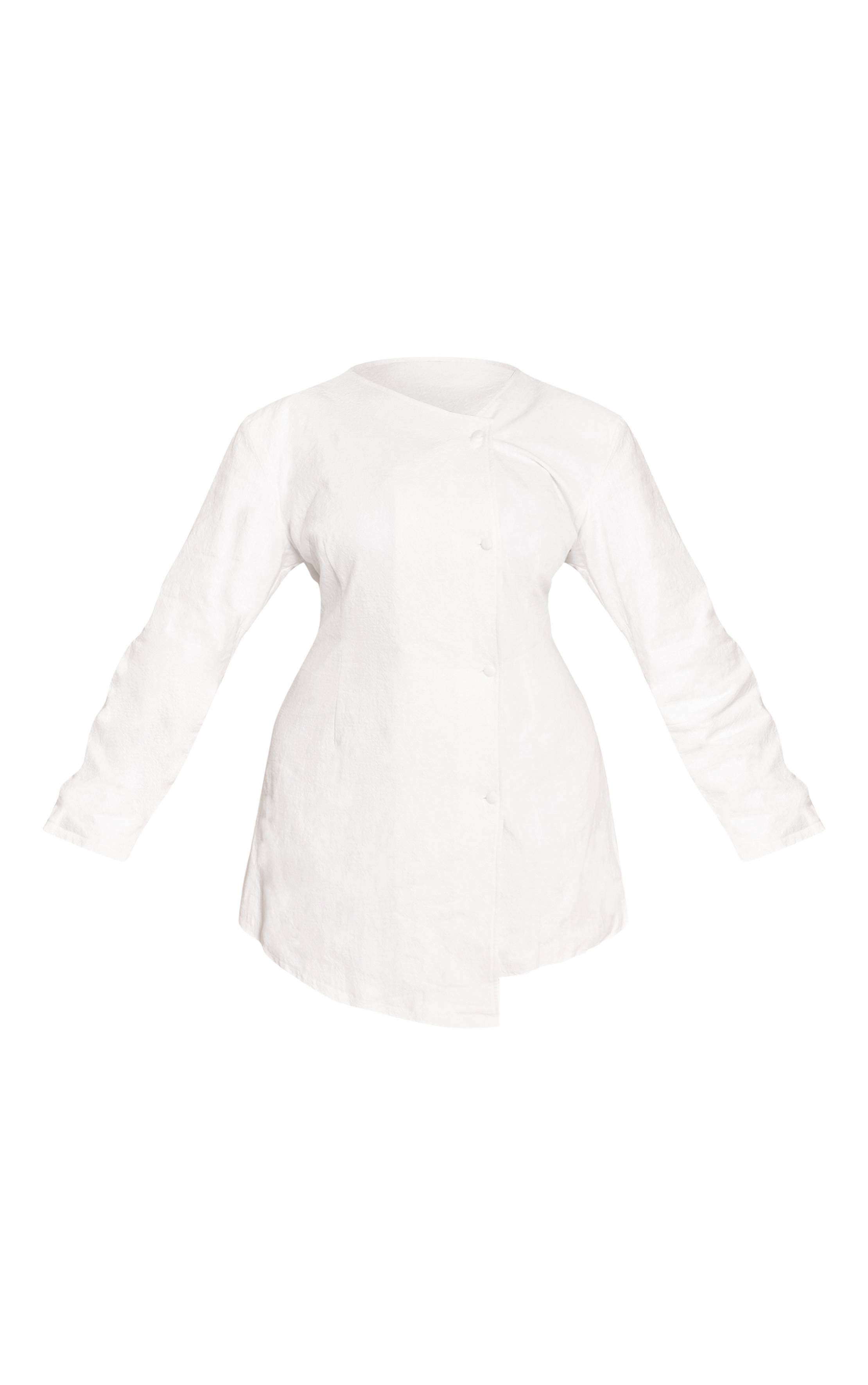 Blanc Robe Courte Grande Taille En Lin Premium Avec Taille Cintrée Et Manches Cocon