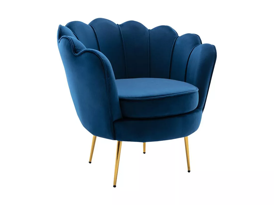 Fauteuil coquillage en velours bleu nuit DANDELION de Pascal Morabito