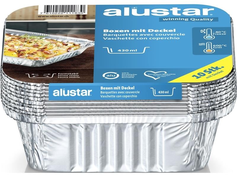 Alustar Grillschale mit Deckel 14.6 x 12.1 x 4 cm, 10 Stück Boxen aus Aluminium mit Deckel