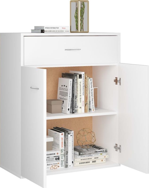 vidaXL - Dressoir - Wit - Bewerkte Hout - 2 Deuren en Lade
